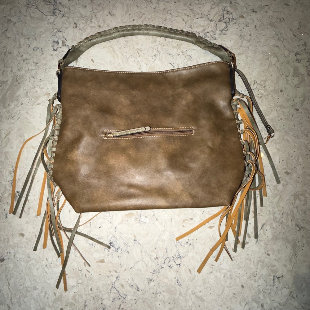 Shomico Boho Fringe Hobo Bag Brown Leather accent Western Festival Shoulder Bag